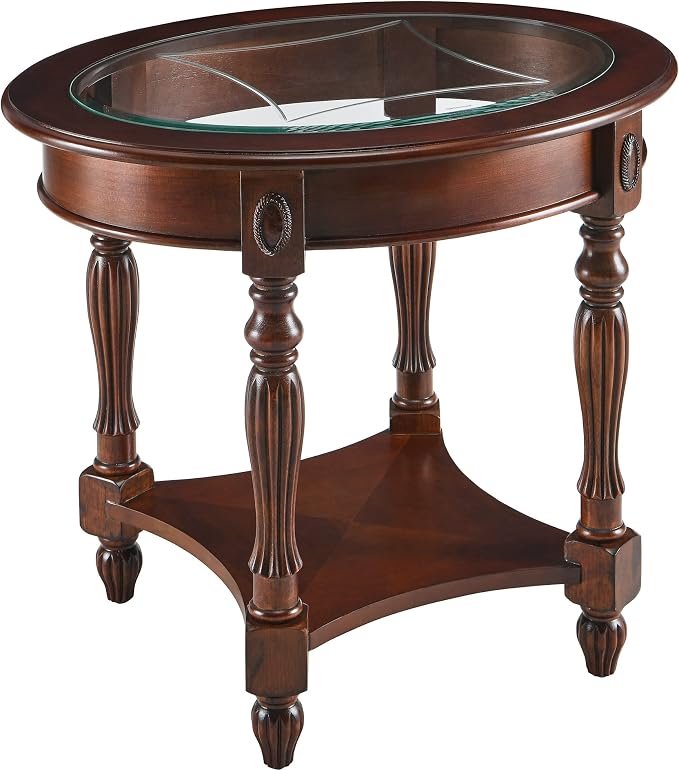 LEEMTORIG Oval Round Glass End Table, 2-Tier Solid Wood Glass Top End Side by LEEMTORIG