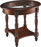LEEMTORIG Oval Round Glass End Table, 2-Tier Solid Wood Glass Top End Side by LEEMTORIG