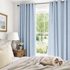 100% Blackout Linen Textured Curtains 72 Inch Long, Chambray Blue | 100% - Image 4