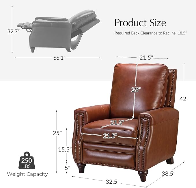 HULALA HOME Genuine Leather Manual Recliner Chairs Set of 2 - Image 2