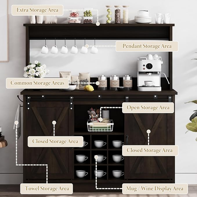 4ever2buy Farmhouse Coffee Bar Cabinet - Image 5