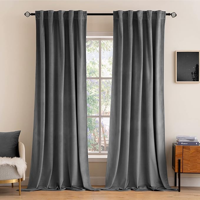 MIULEE Grey Velvet Curtains 52x108 inches 2 Panels Luxury Blackout Curtains | by MIULEE