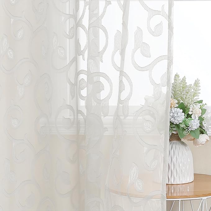 Furman Ivory Sheer Kitchen Curtains Tiers 36 inch Length, Light Filtering Soft - Image 6