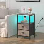 sthmec Nightstand with Charging Station, LED Night Stand with 2 Fabric Drawers - Image 2