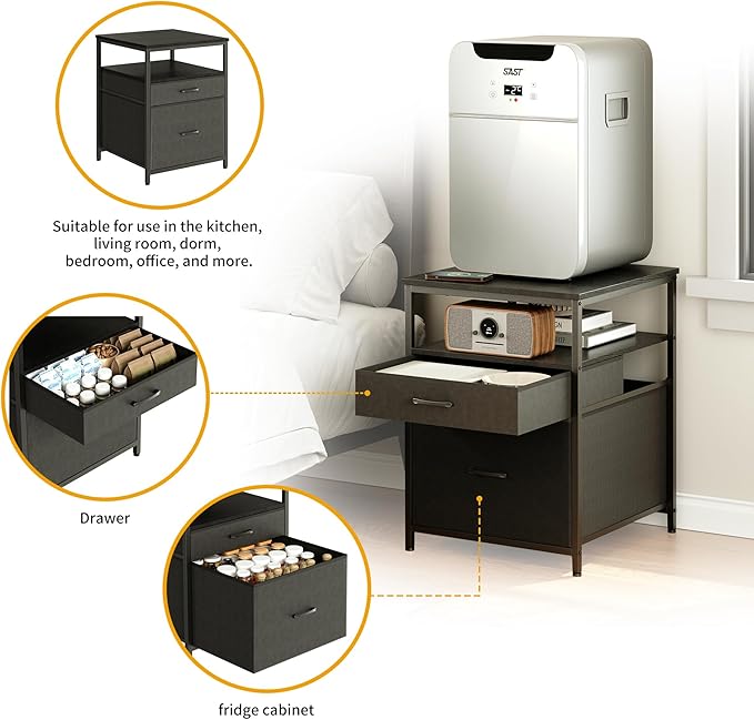 Herture Mini Fridge Stand with 3 Storage, Mini Fridge Cabinet, Beverage Fridge - Image 6