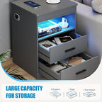 LED Night Stand with Gun Drawer, Bedside Table with Charger Station & Human - Image 7