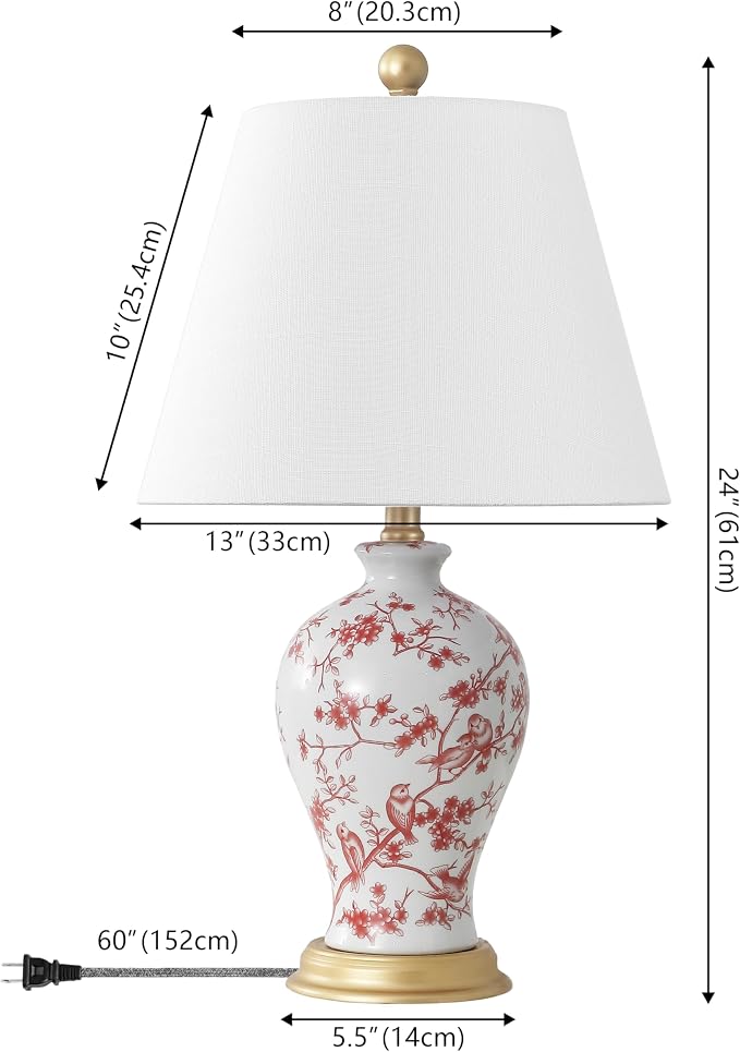 JONATHAN Y 24" White/Red French Country Ceramic Floral Urn Table Lamp, - Image 4