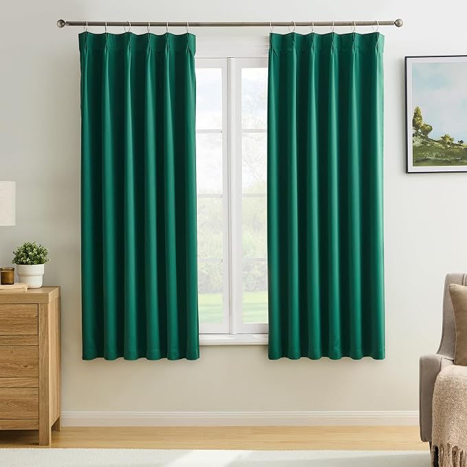 Dark Green Pinch Pleated Blackout Curtains by KEQIAOSUOCAI