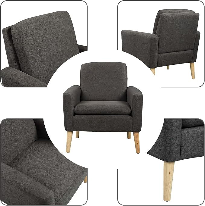 Modern Accent Chair for Living Room, Comfy Upholstered Linen Fabric Single Sofa - Image 4