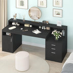 YOMILUVE Computer Desk with 3 Drawer & Storage Shelves, Home Office Desk with - Image 7