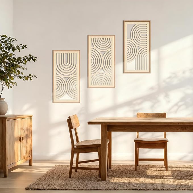 IARTTOP Boho Wooden Framed Wall Art Set of 3 Mid-century Modern Wood Wall Decor - Image 4
