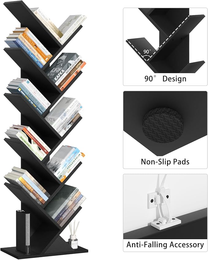 SHEEPAM 10 Tier Tree Book Shelf, Floor Standing Wood Bookshelf - Image 8