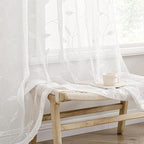 MIULEE White Sheer Curtains 2 Panels Embroidered Leaf Patterned, W52 x L84 | by MIULEE