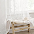 MIULEE White Sheer Curtains 2 Panels Embroidered Leaf Patterned, W52 x L63 | by MIULEE