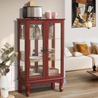 Curio Cabinet With Lighted Tall Leg Glass Door, Antique Display With Mirrored - Image 7
