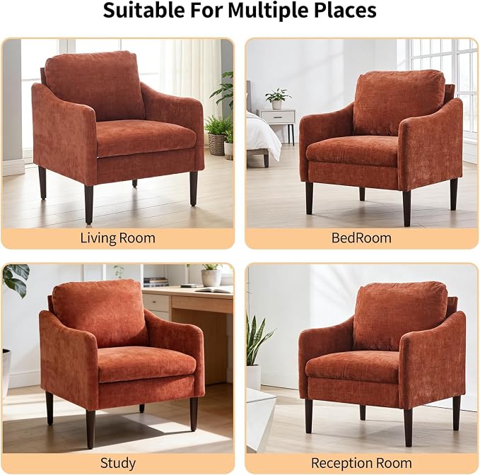 2PCS Mid Century Modern Accent Chair, Chenille Fabric Armchair - Image 6