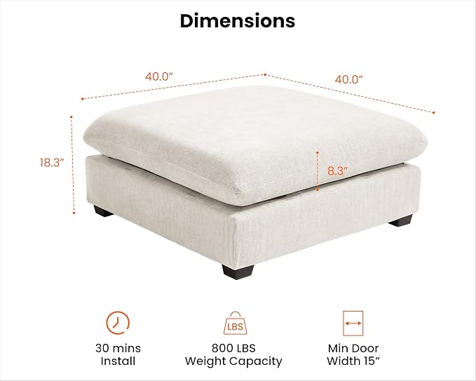 CHIC HOUSE Module for Modular Oversized Couch, Corduroy Customizable Chaise - Image 2