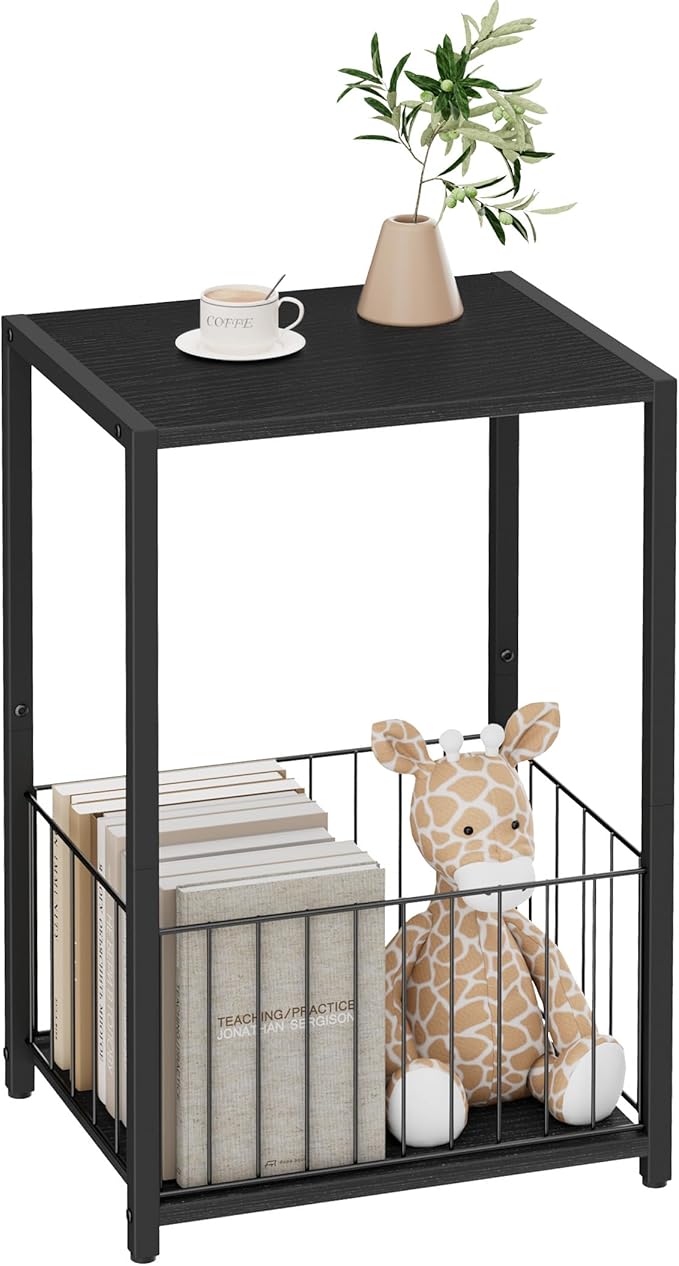 Homleke Side Table with Magazine Holder, Record Player Stand with LP Shelf by Homleke