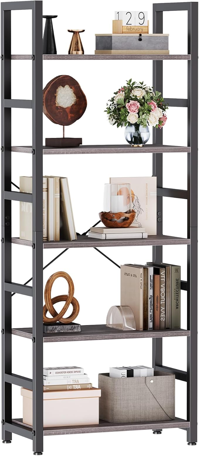 DUMOS 5-Tier Bookshelf, Modern Tall Bookcase, Open Storage Display Shelf by DumosLifestyle