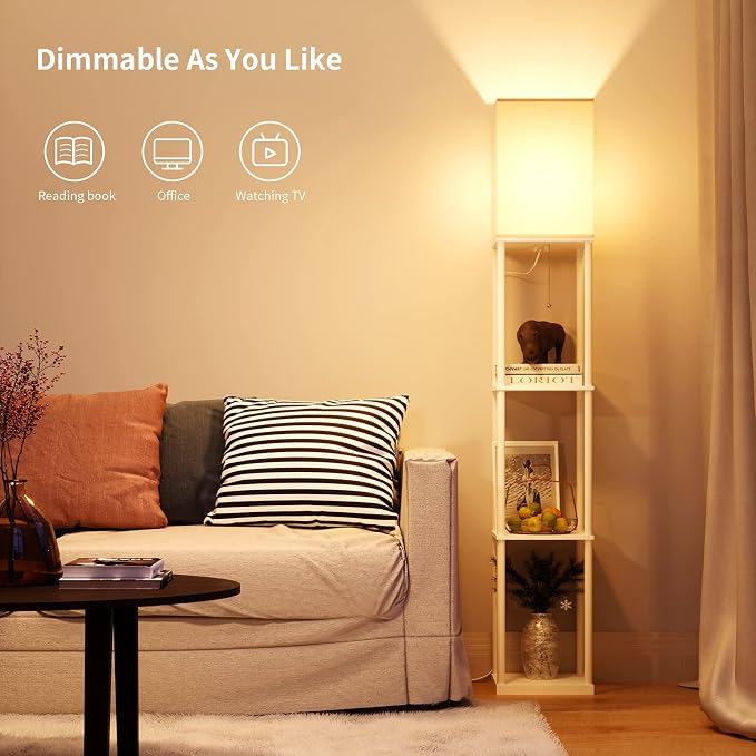 SUNMORY Floor Lamp with Shelves, Modern Square Standing Lamp with 3 Color - Image 5