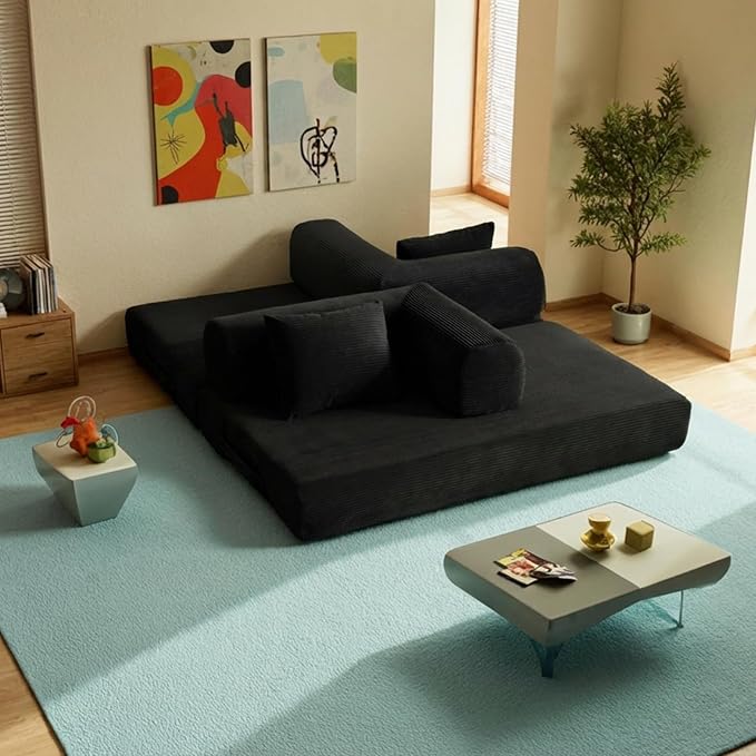 59in Convertible Sofa Bed, Corduroy Boneless Couch Bed, Futon Sleeper Sofa Pull - Image 8