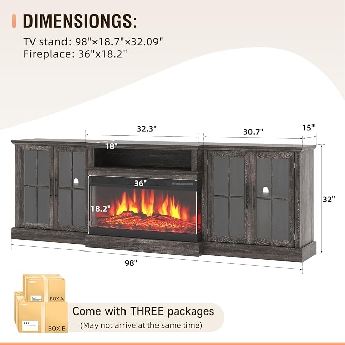 98" Farmhouse TV Stand with 36" Fireplace - Image 6