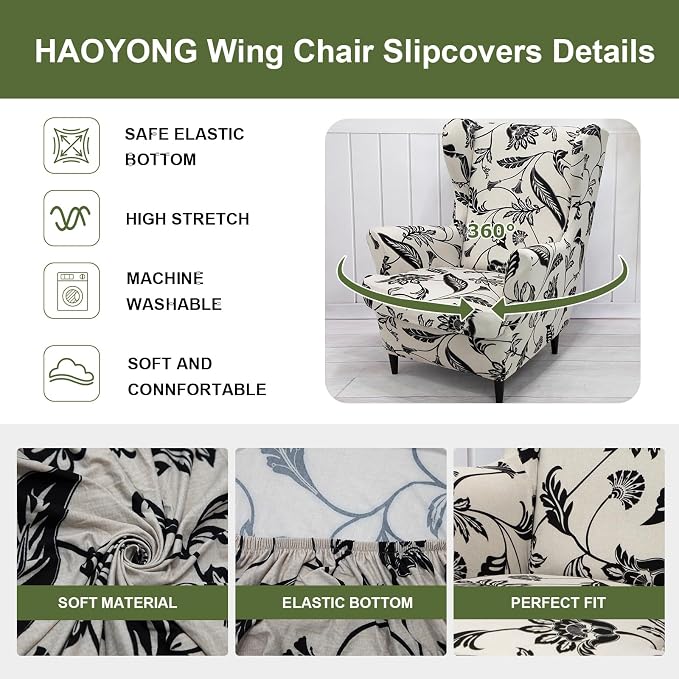 HAOYONG Wing Chair Slipcovers Printed Wingback Chair Covers 2 Pieces Wingback - Image 4