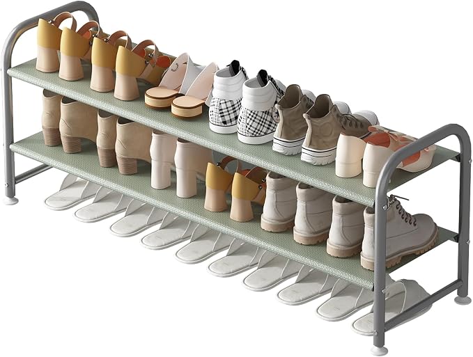 INGIORDAR Shoe Rack 2 Tier Long Storage Organizer Wide Metal Shoe Shelf by INGIORDAR