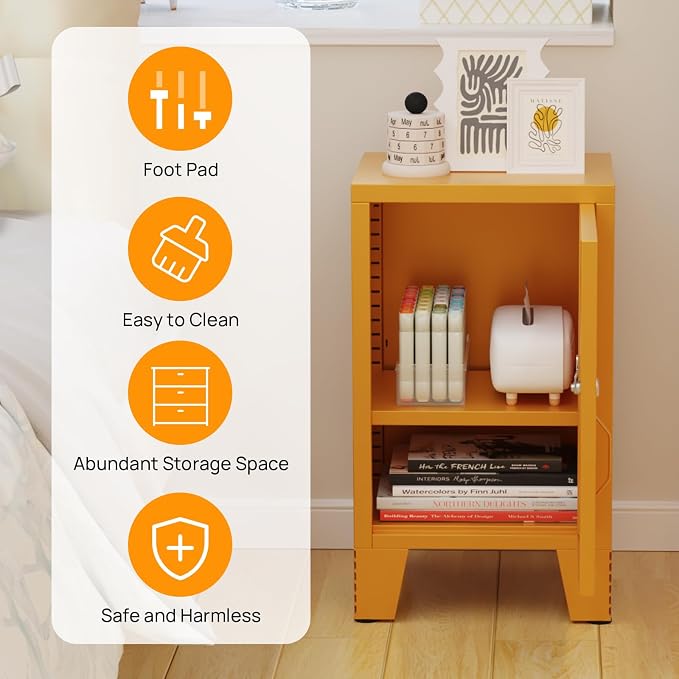 ALBAD Metal Nightstand with Lockable Cabinet, Compact Mini Locker Bedside Table - Image 4