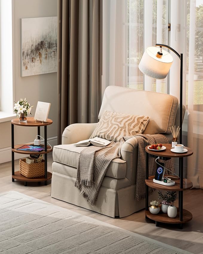 Round Side Table with Lamp and USB Ports, 3-Tier Small End Table - Image 6