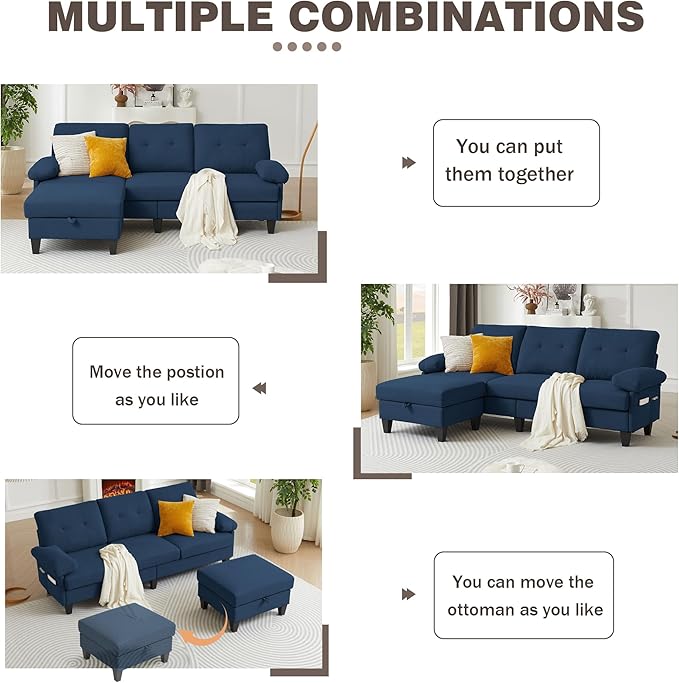 84" Convertible Sectional Sofa, Deep 3-Seat L Shaped Sectional Couch - Image 5