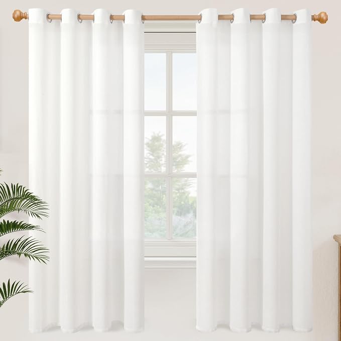 YoungsTex 72 Inch Length White Linen Semi Sheer Curtains by YoungsTex