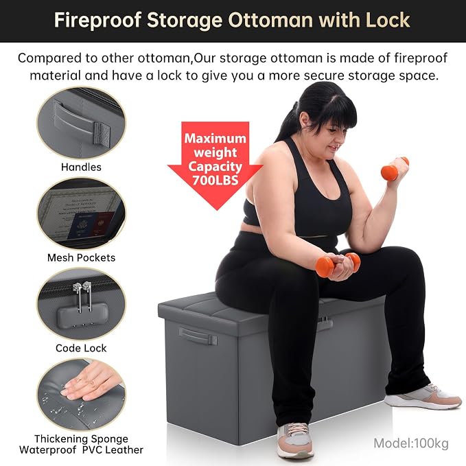 ENGPOW Storage Ottoman Bench, Fireproof Folding Bench - Image 7