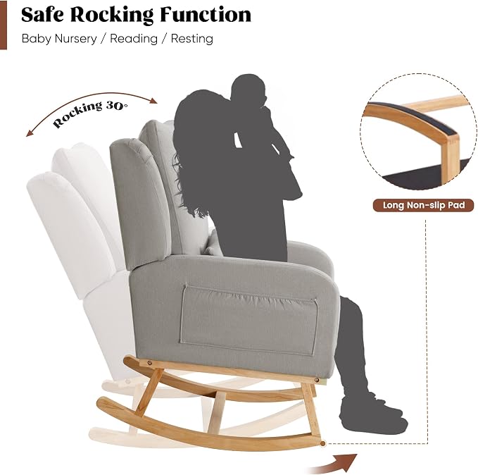 HCHAIRH Rocking Chair Nursery, Upholstered Fabric Nursing Rocking Chairs - Image 3