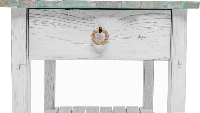 Sea Winds Trading Picket Fence End Table Distressed Bleu White Finish - Image 10