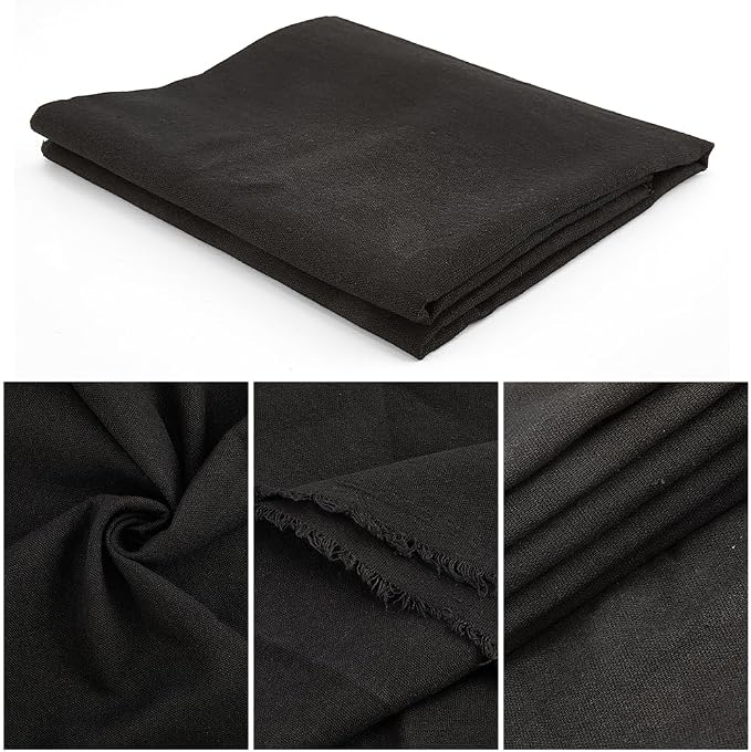 59 Inch Black Linen Cotton Canvas Embroidery Fabric by The Yard Solid Color - Image 5