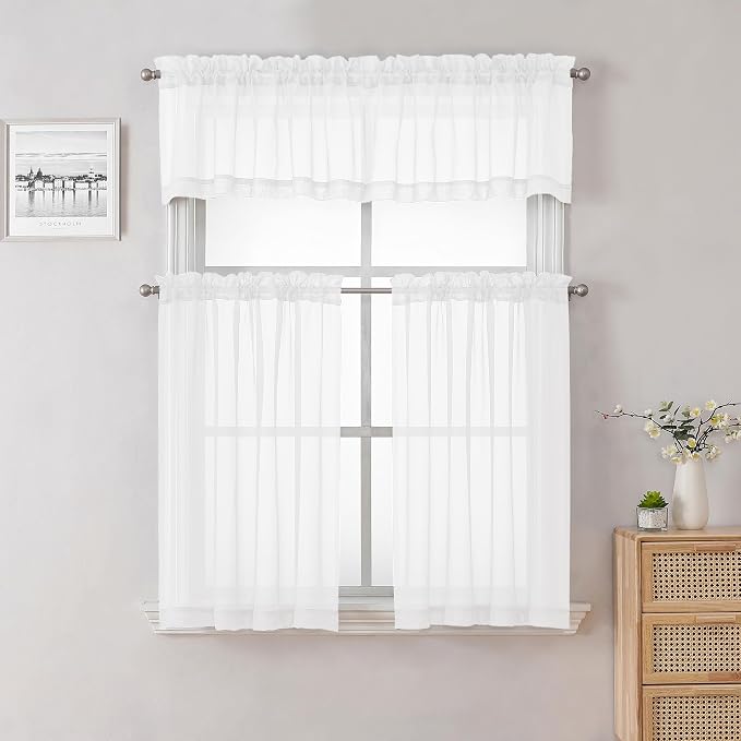 36 Inch White Sheer Curtains Tiers 2 PCS - Image 8