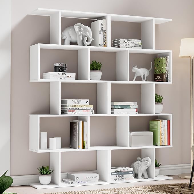 Cozy Castle Set of 2 Geometric Bookcase, S-Shaped Modern Bookshelf, Room by CozyCastle