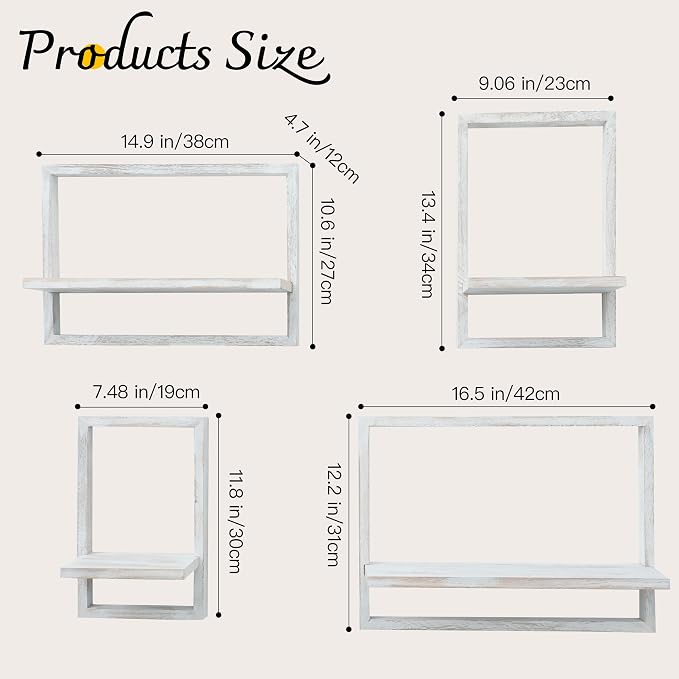 PHOENANCEE Square Floating Shelves, Framed Wall Shelf Decorative Set of 4 - Image 3