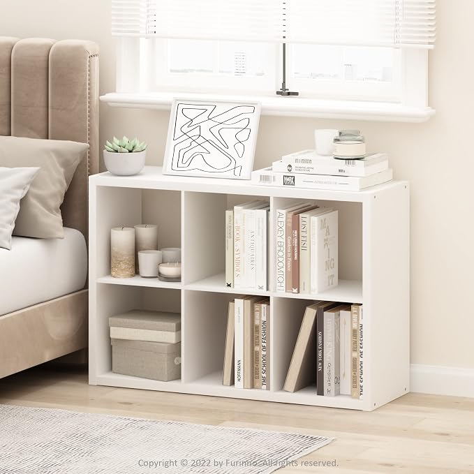 Furinno Cubicle Book Shelf, 6-Cube Bookshelf, Extra Thick Frame Horizontally & - Image 2