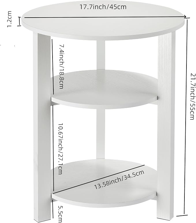 Farmhouse 3-Tier Round Side Table, 17.7 * 21.7inch End Table - Image 3