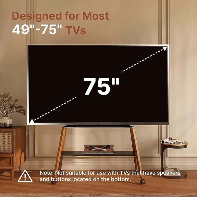 Rolling Easel TV Stand for 49–75 Inch TVs, Mobile TV Cart - Image 2