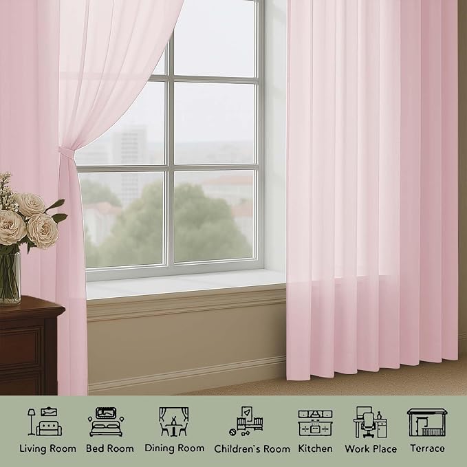 Sheer Curtains 84 Inches Long 2 Panels Set, Sheer Blush Curtains - Image 3