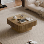 Square Coffee Table for Living Room, Fluted Drum Accent Tea Center Table - Image 8