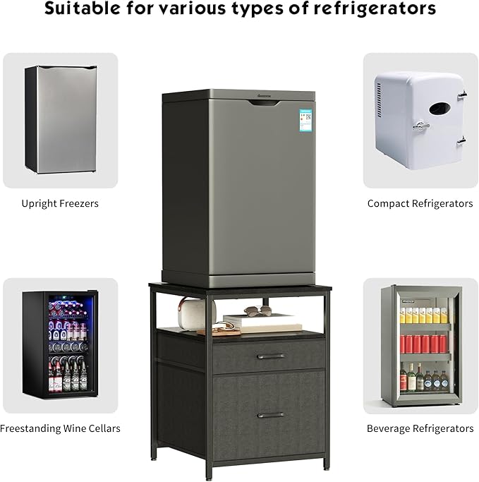 Herture Mini Fridge Stand with 3 Storage, Mini Fridge Cabinet, Beverage Fridge - Image 4