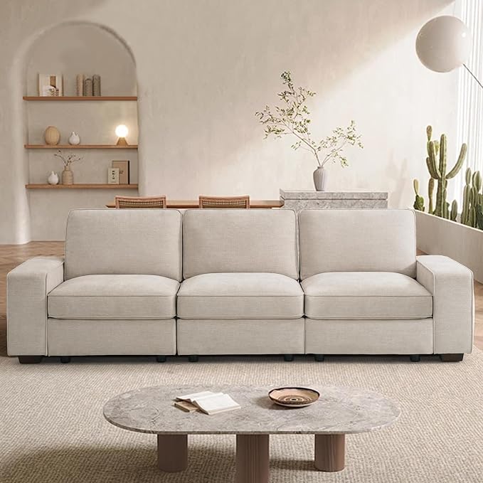 TEKAMON 100" Modular Sofa with Seats Storage, Comfy 3-Seater Chenille Fabric by TEKAMON