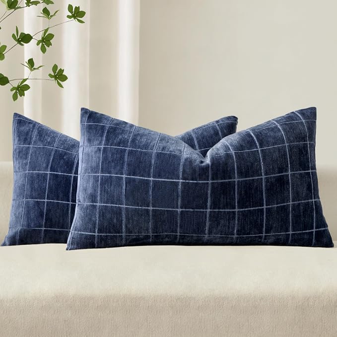 MIULEE Decorative Chenille Check Lumbar Throw Pillow Covers Vintage Plaid Couch by MIULEE