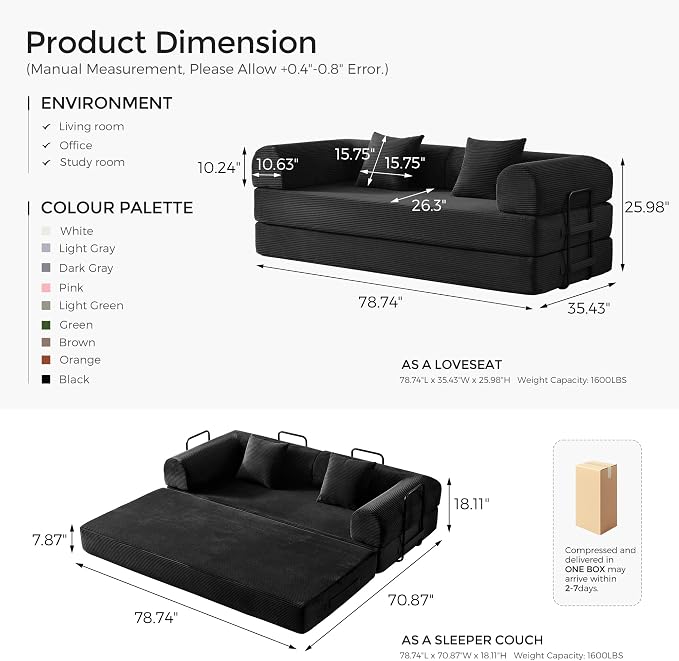 79" Convertible Sofa Bed with Fixed-Shape Frame & Removable Armrests, Modular - Image 3
