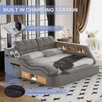 Luxury Smart King Bed Frame, Leather Headboard/Strong Wooden Slats - Image 4