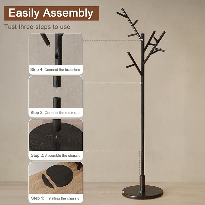 Muwuele Coat Rack, Solid Wood Coat Rack Freestanding - Image 9